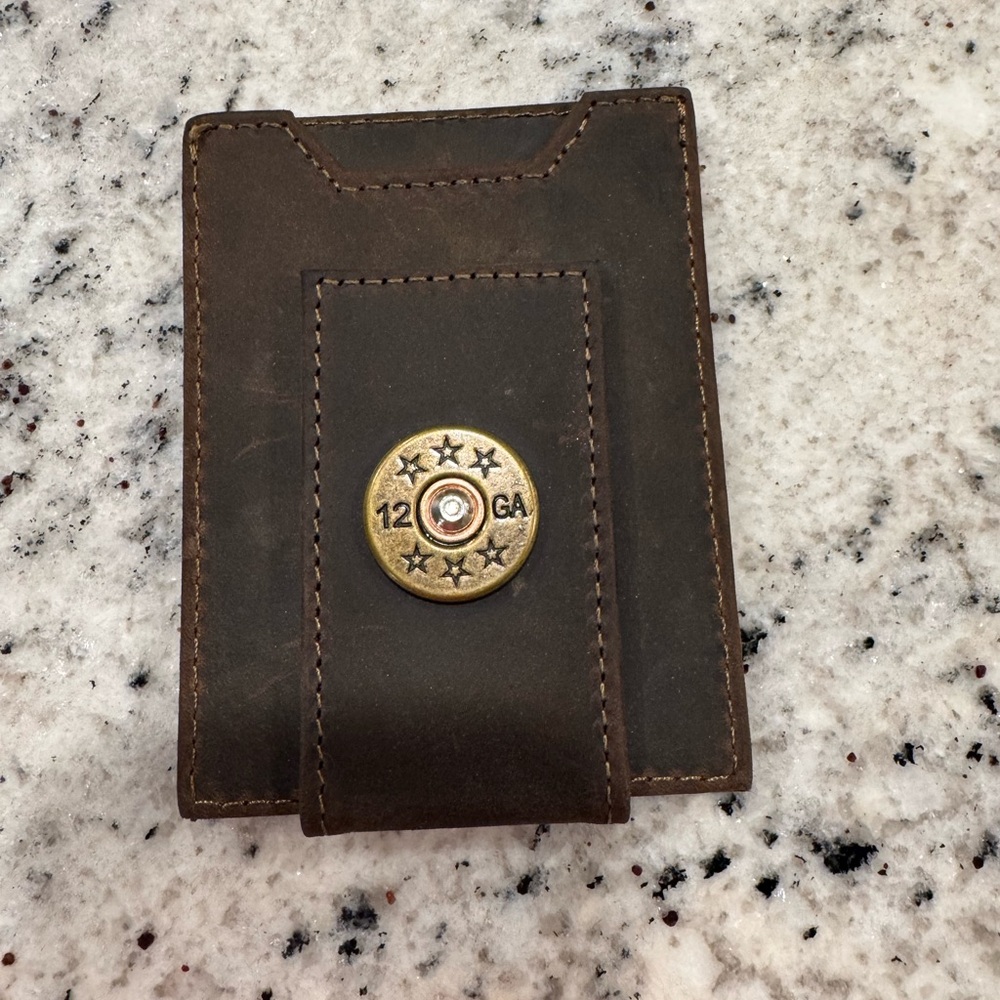 NWOT Brown Genuine Leather Slim Wallet with Gold Accent